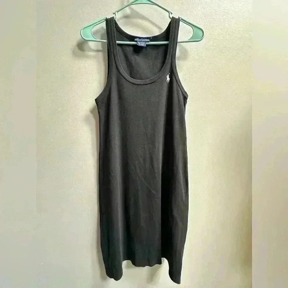 EVC | Vintage Y2K Ralph Lauren Racerback Tank Dress | Black w/ White Pony | M - Picture 1 of 9